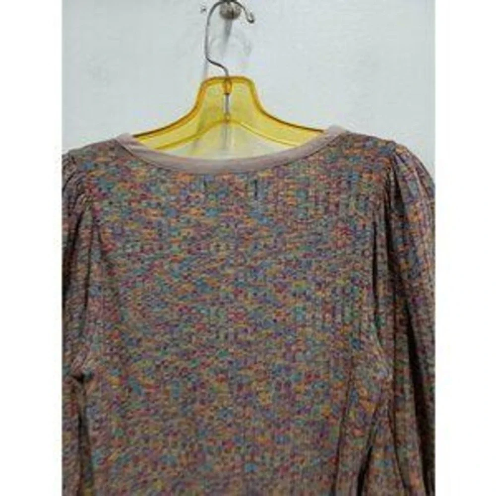Anthropologie Henley Top Womens Small BOHO Puff Sleeve Ribbed‎ Casual NWT